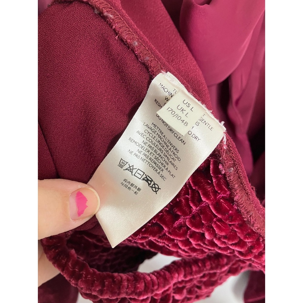Free People Velvet Crop Top Womens L Burgundy Excellent Puff Sleeve Tie Back - Picture 8 of 9